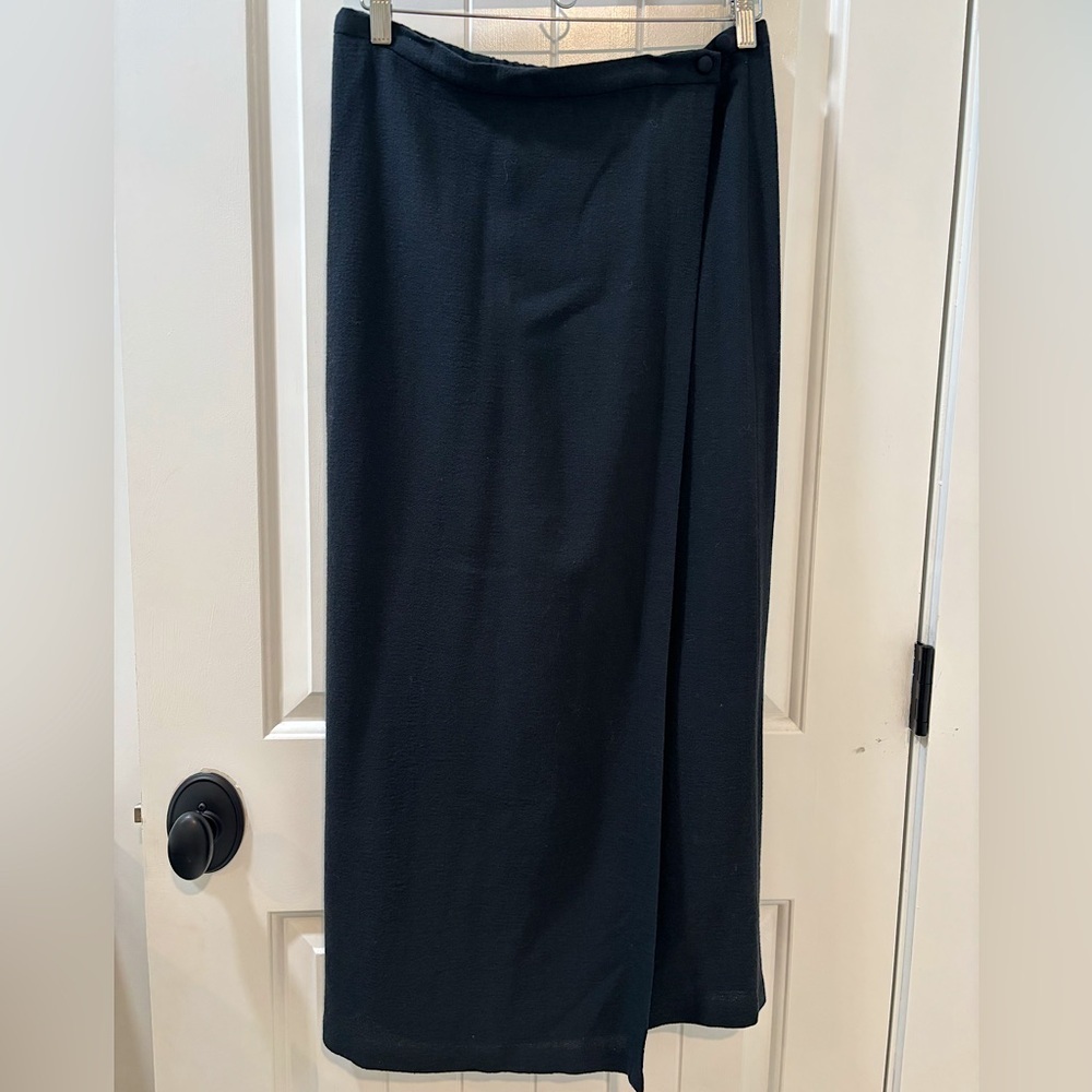 Eileen Fisher Full Length Wrap Maxi Wool Skirt Black Size Small Lagenlook